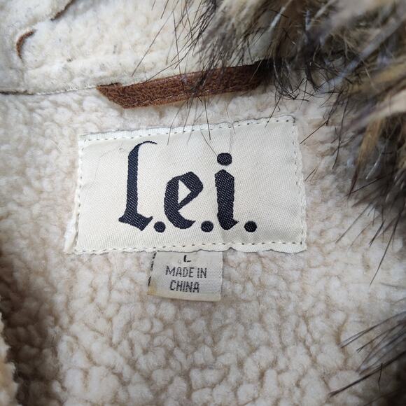 Vtg Y2K LEI Penny Lane Coat Faux Suede & Fur Hooded Jacket Sherpa Lined Large - Picture 7 of 11